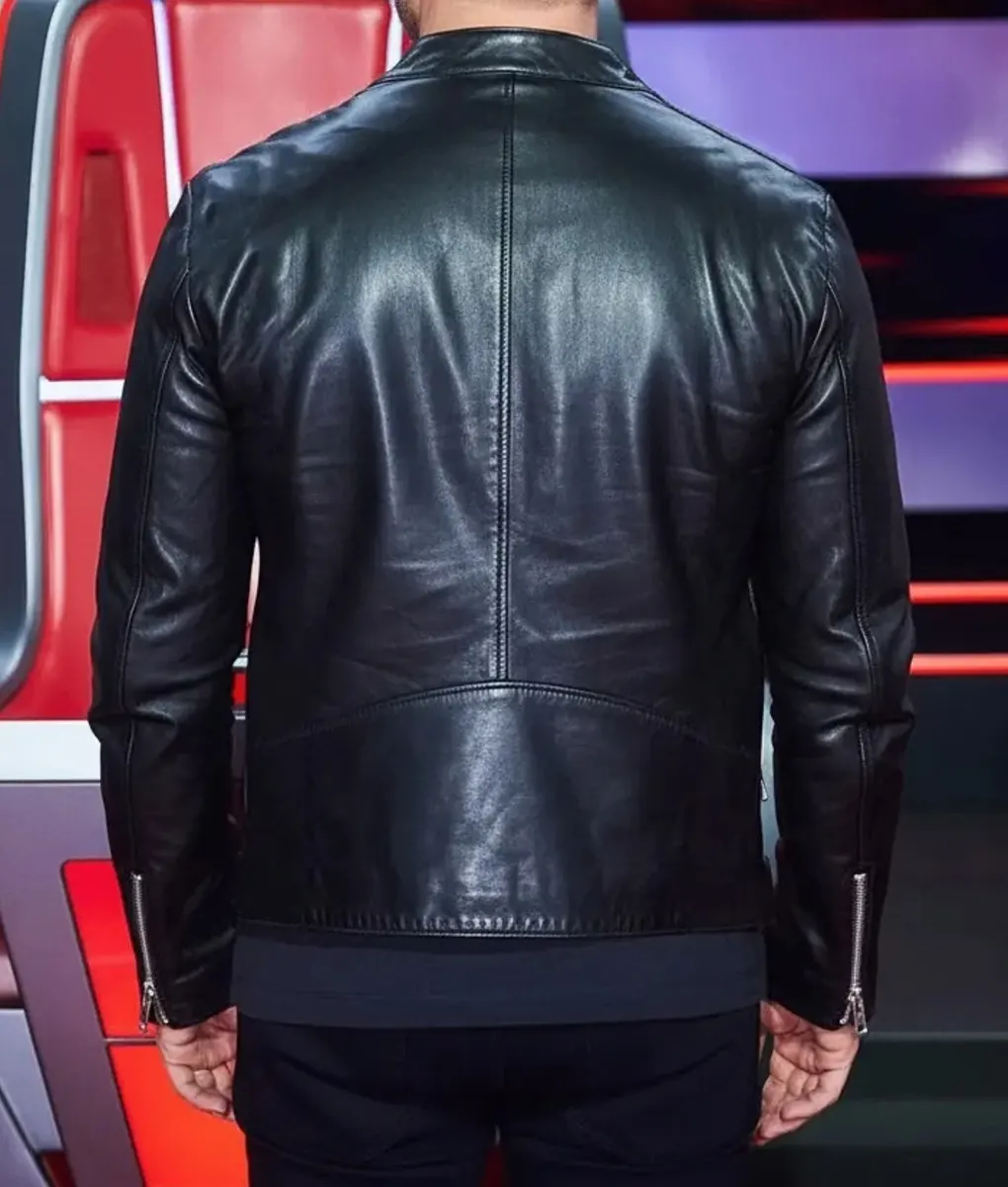 The Voice S28 Michael Bubl&eacute; Black Leather Jacket - Back