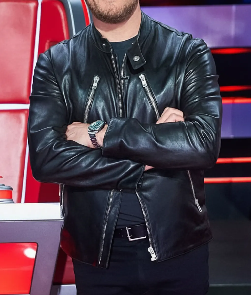 The Voice S28 Michael Bubl&eacute; Black Leather Jacket - Front