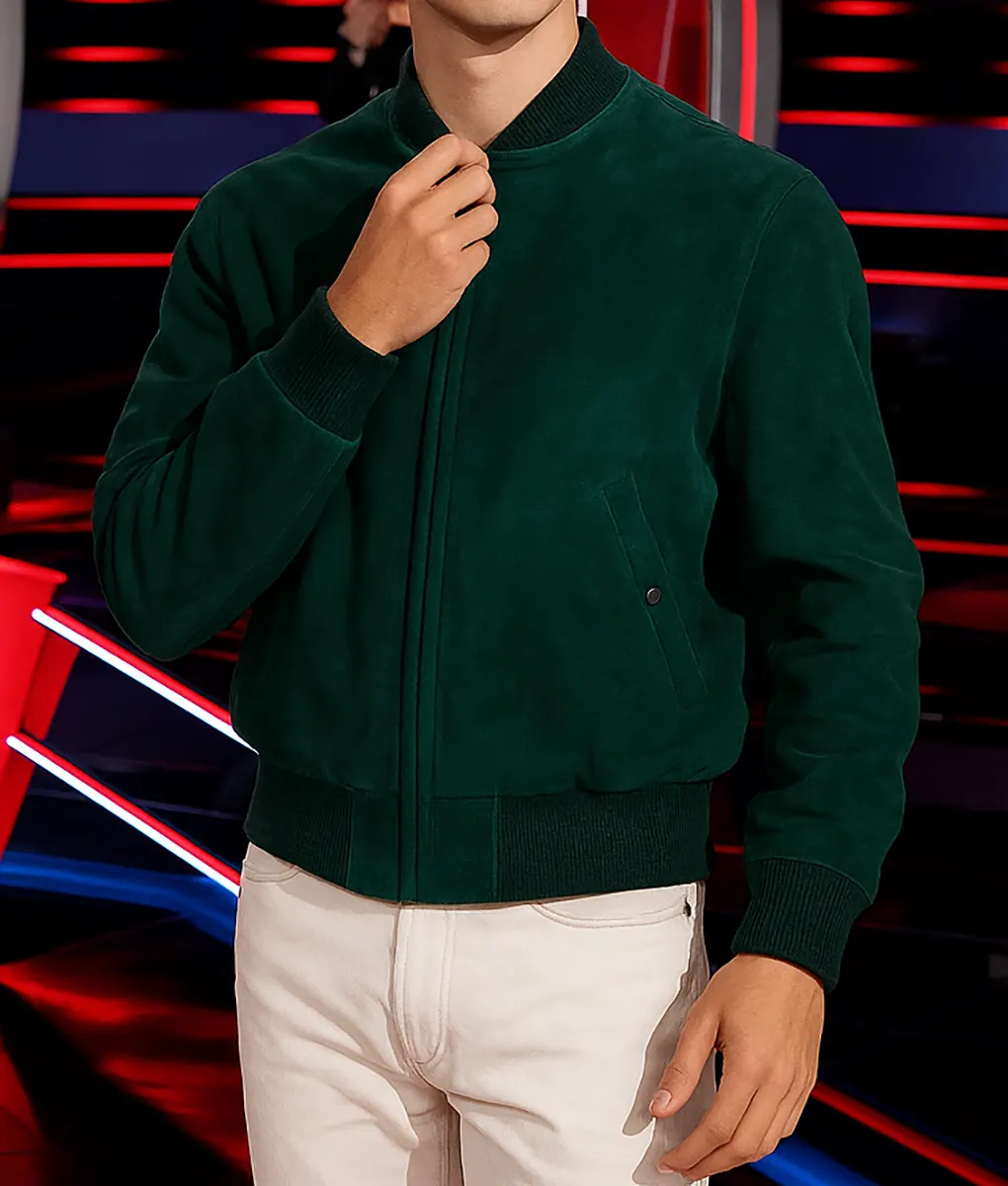 The Voice S28 Michael Buble Suede Bomber Jacket - Front