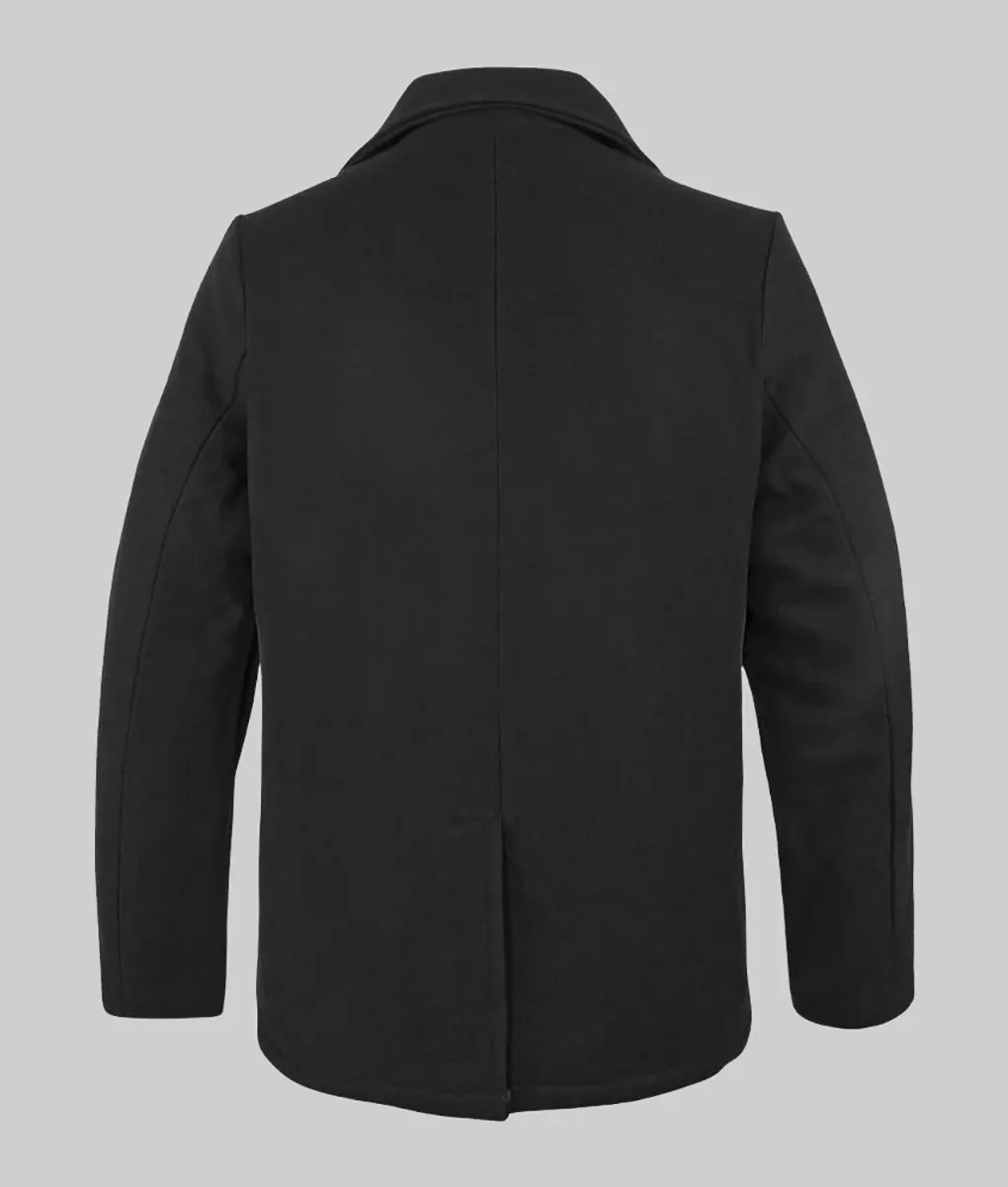 US Navy Officers Men's Black Peacoat - Back