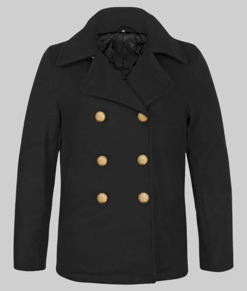 US Navy Officers Men's Black Peacoat - Front