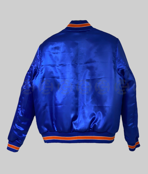 Unisex Blue Satin Varsity Jacket - Clearance Item-Back View