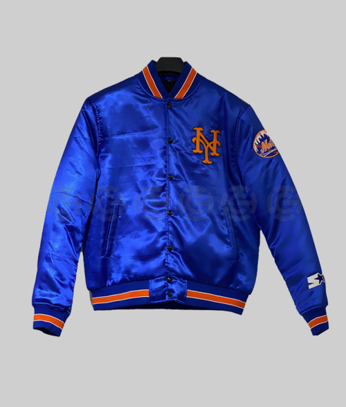 Unisex Blue Satin Varsity Jacket - Clearance Item-Front View