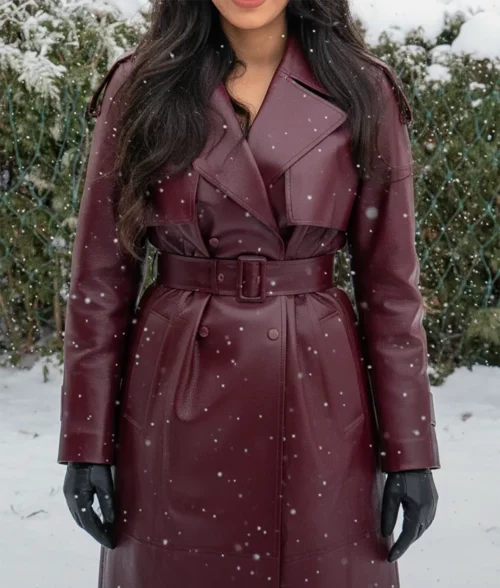 A Merry Little Ex-Mas Jameela Jamil Leather Trench Coat - Front