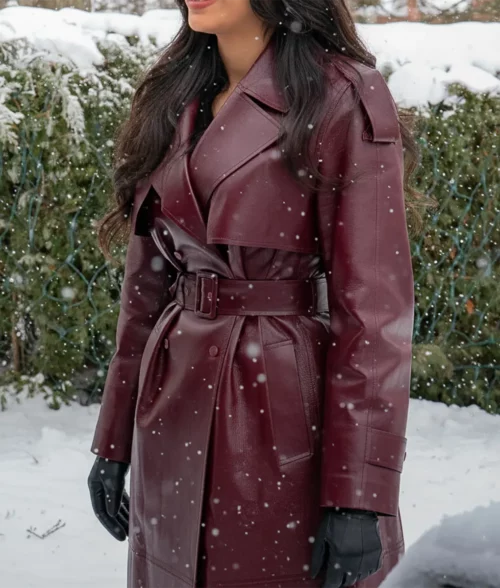 A Merry Little Ex-Mas Jameela Jamil Leather Trench Coat - Side