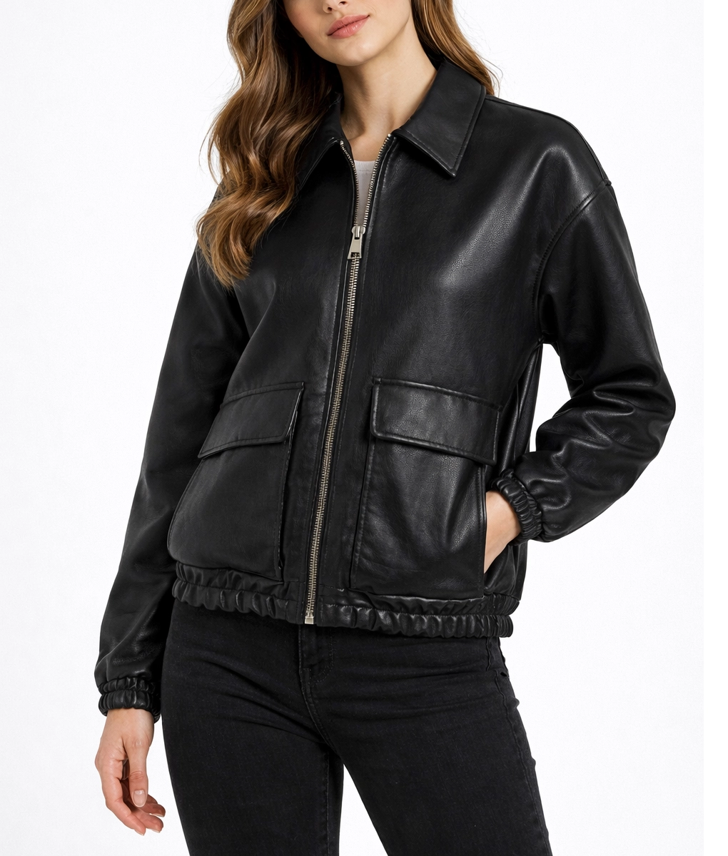 Aida Black A-2 Bomber Jacket | Women's Black A-2 Bomber Jacket-1