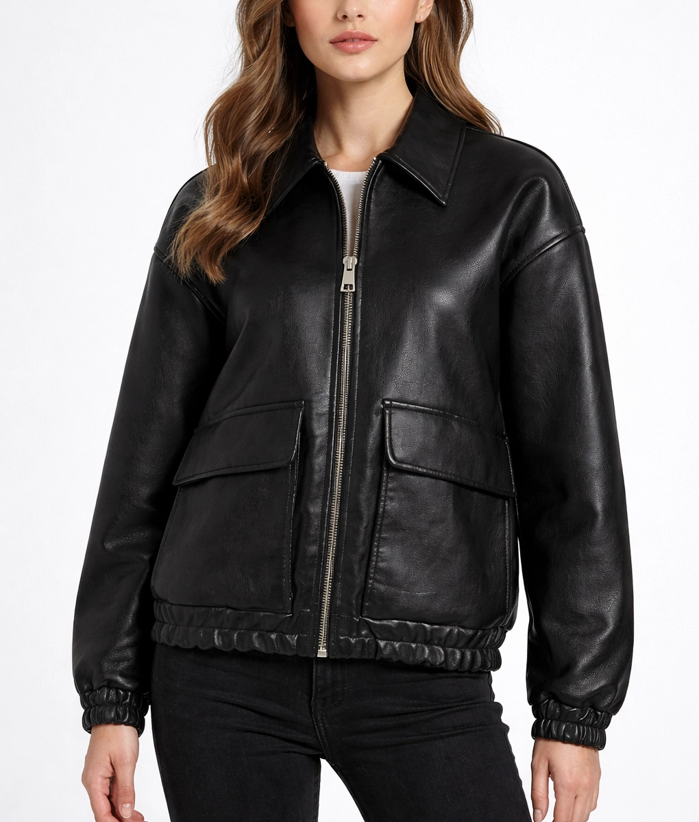 Aida Black A-2 Bomber Jacket | Women's Black A-2 Bomber Jacket-5