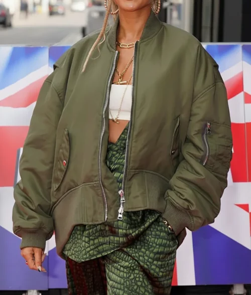 Alesha Dixon Oversized Green Bomber Jacket - Front
