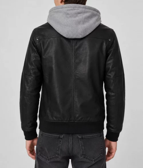 Arnoldo Black Leather Hooded Jacket - Back