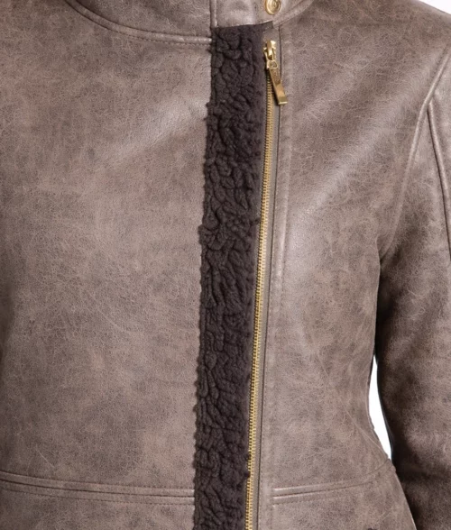 Emaya Brown Aviator Shearling Coat - Closer View