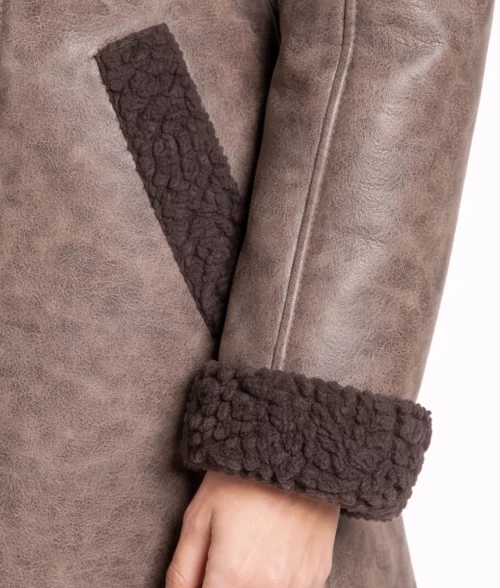 Emaya Brown Aviator Shearling Coat - Cuff View