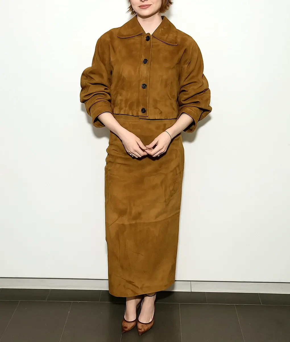 Emma Stone Brown Suede Jacket - Front