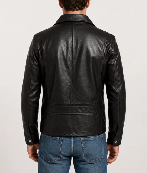 Franco Black Leather Double Rider Jacket - Back