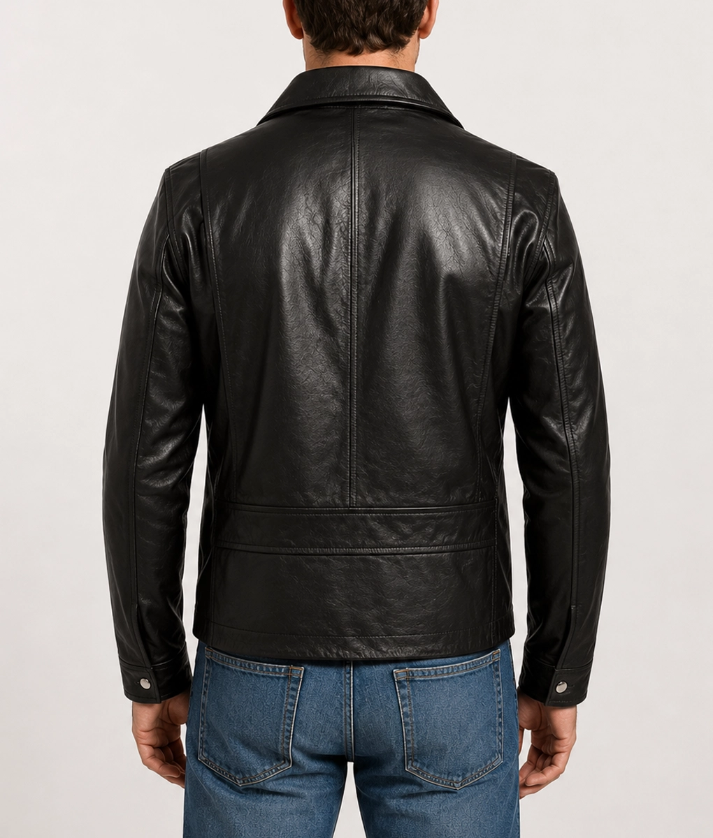 Franco Black Leather Double Rider Jacket - Back