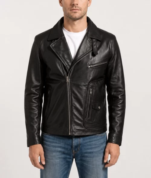 Franco Black Leather Double Rider Jacket - Front