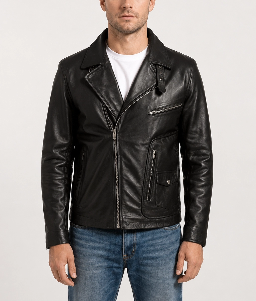 Franco Black Leather Double Rider Jacket - Front