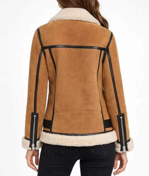 Haydu Brown Suede Leather Shearling Jacket - Back