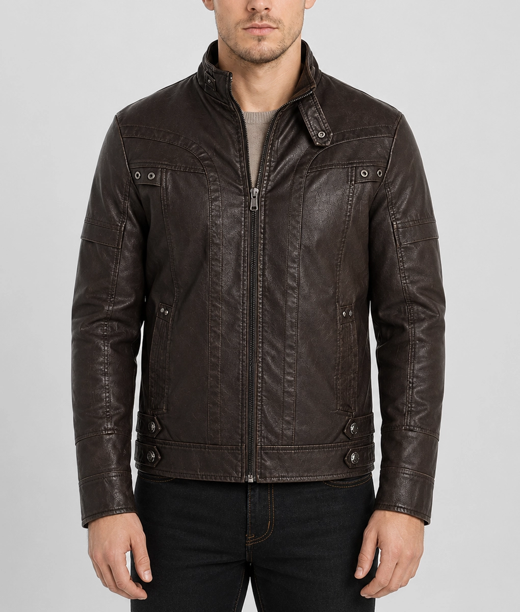 Justin Vintage Brown Leather Jacket - Front