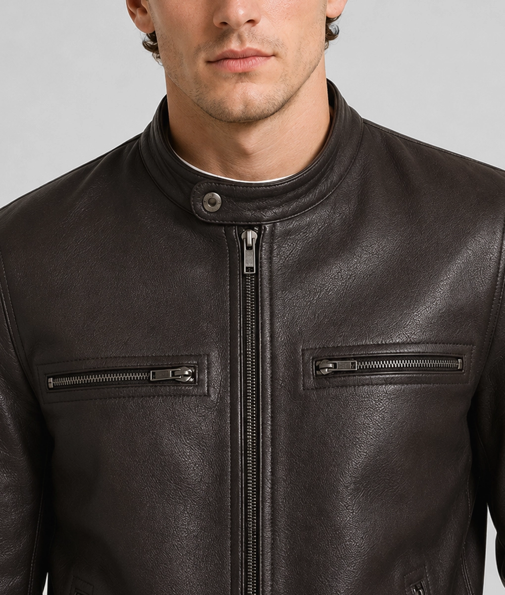 Men's Burrito Brown Caf&eacute; Racer Jacket - Collar