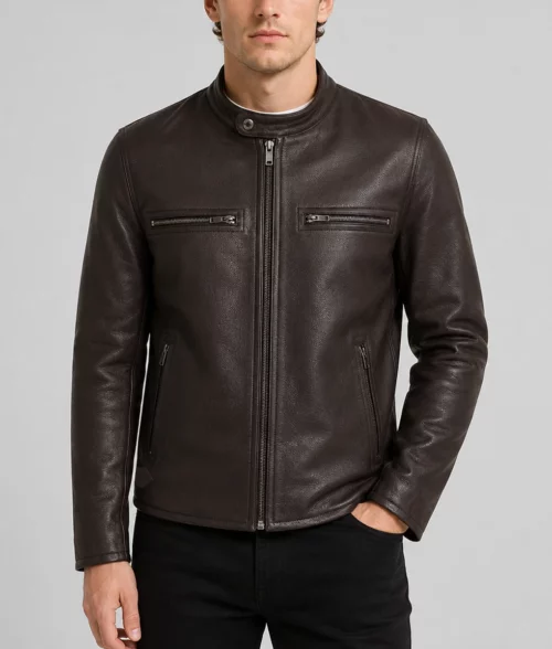 Men's Burrito Brown Caf&eacute; Racer Jacket - Front