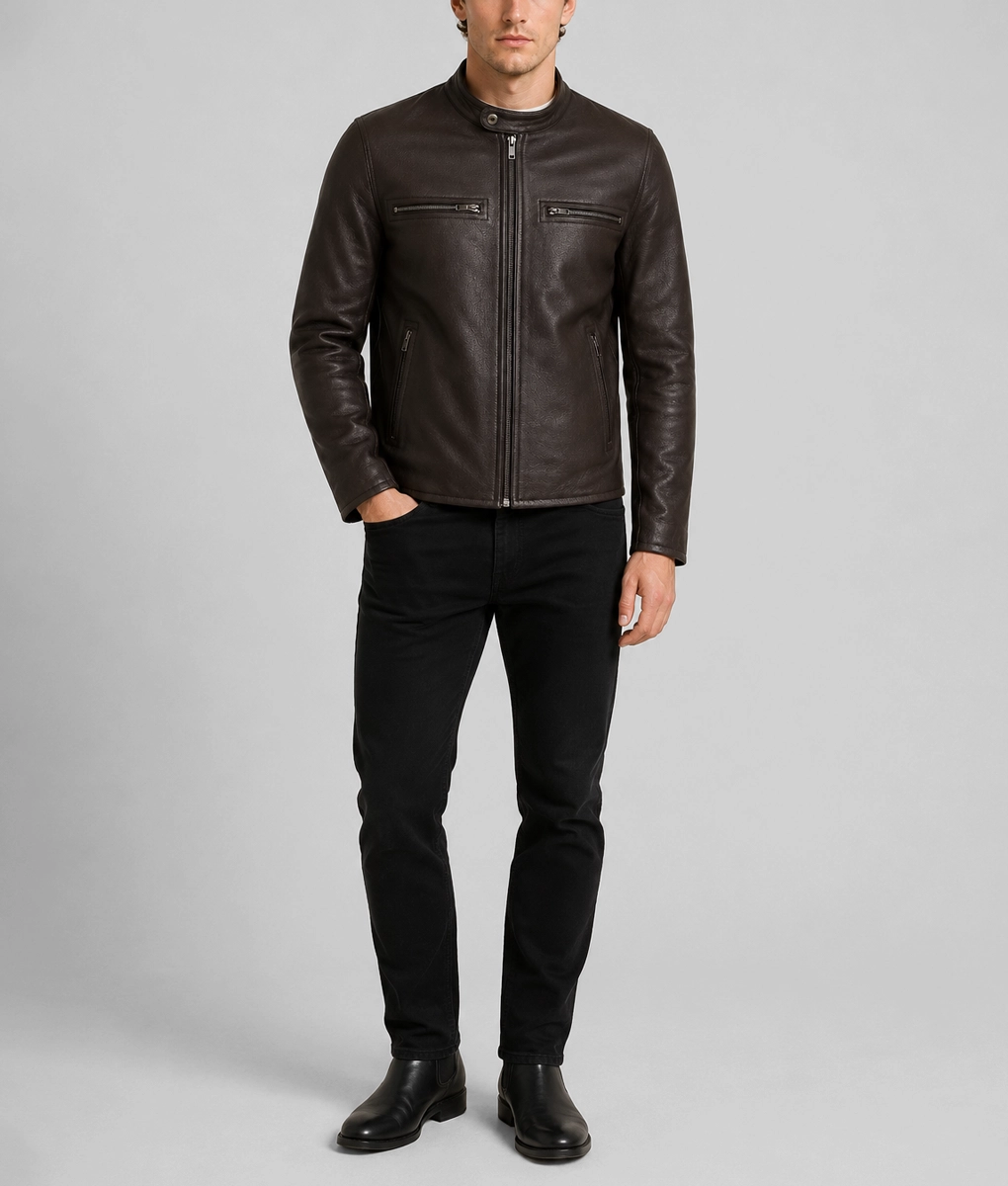 Men's Burrito Brown Caf&eacute; Racer Jacket - Full