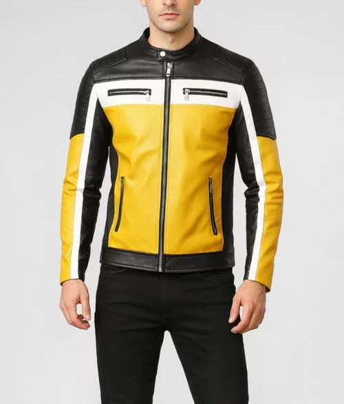Men's Color Block Café Racer Jacket | Men's Café Racer Jacket-3
