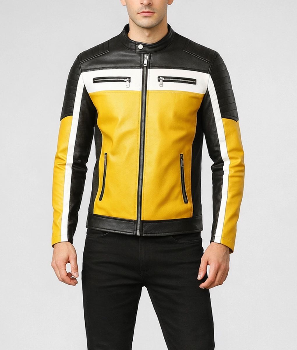 Men's Color Block Café Racer Jacket | Men's Café Racer Jacket-3
