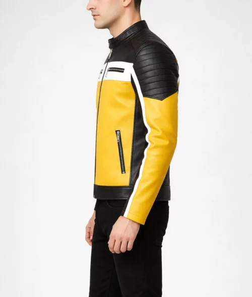Men's Color Block Café Racer Jacket | Men's Café Racer Jacket-5