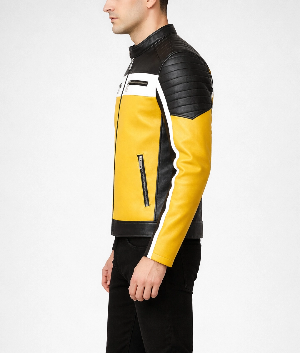 Men's Color Block Café Racer Jacket | Men's Café Racer Jacket-5
