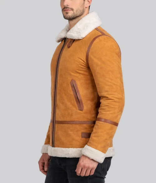 Men's Light Brown Shearling Jacket - Side