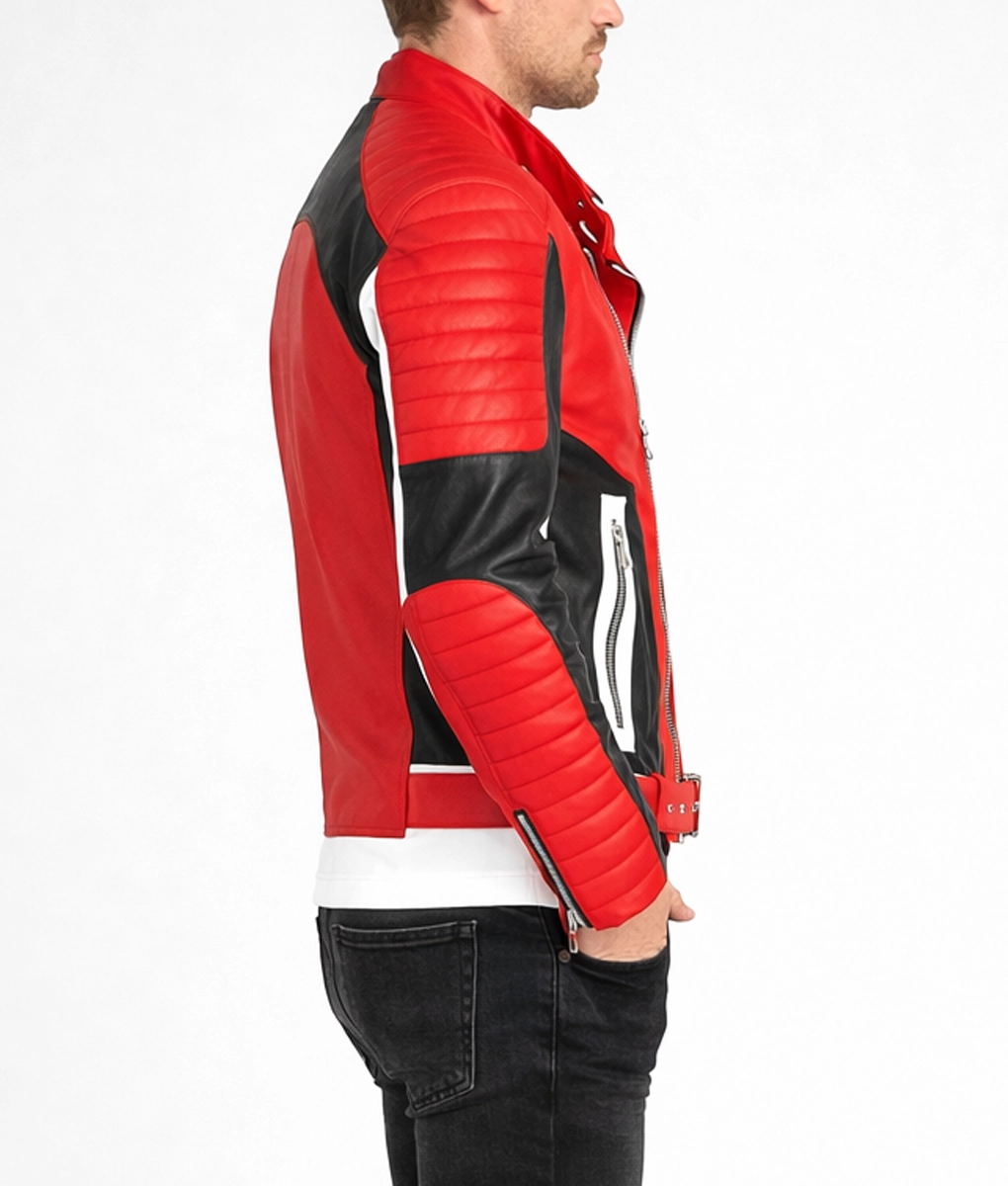 Men's Padded Red Leather Jacket | Men's Red Biker Leather Jacket-2