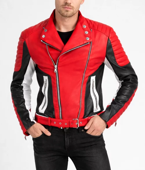 Men's Padded Red Leather Jacket | Men's Red Biker Leather Jacket-4