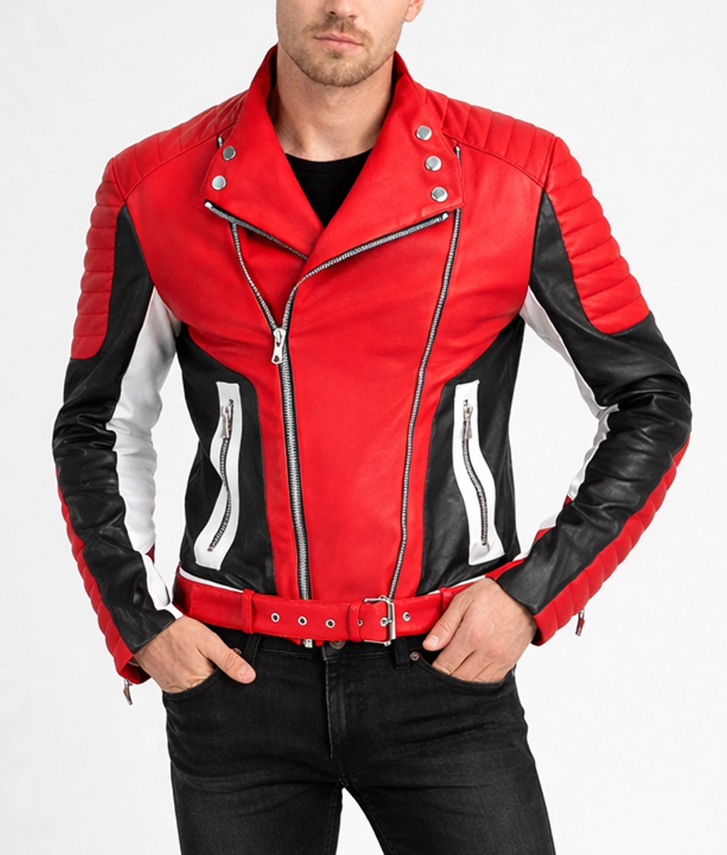 Men's Padded Red Leather Jacket | Men's Red Biker Leather Jacket-4