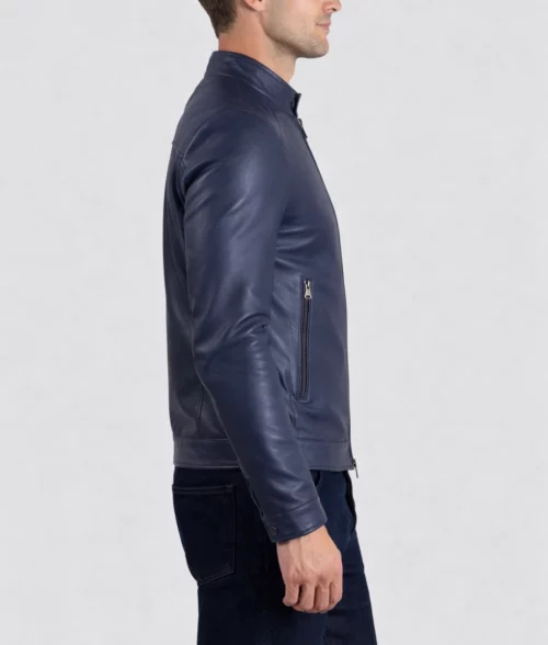 Men's Skinny Slim Caf&eacute; Racer Jacket | Men's Slim Blue Caf&eacute; Racer Jacket-4