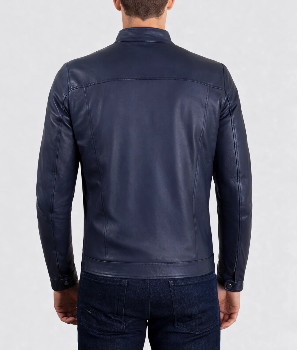 Men's Skinny Slim Caf&eacute; Racer Jacket | Men's Slim Blue Caf&eacute; Racer Jacket-5
