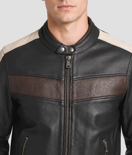 Mick Retro Stripped Cafe Racer Jacket - Collar