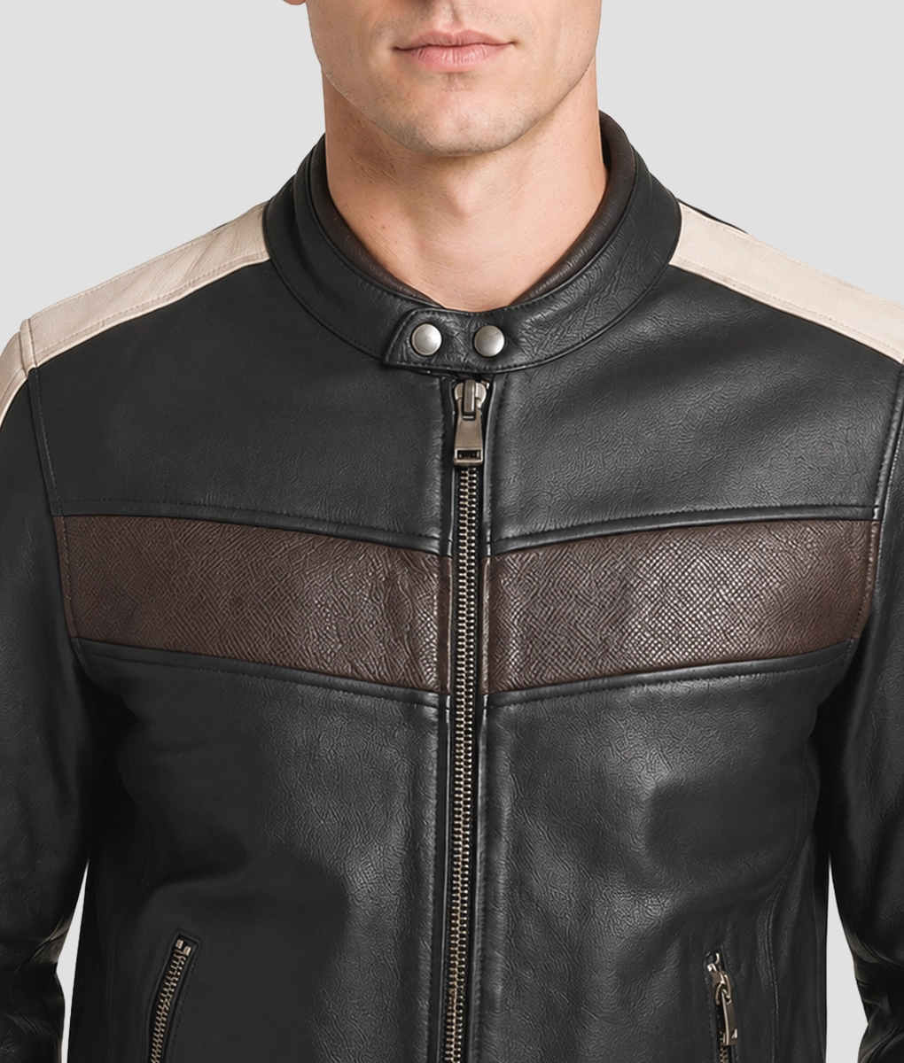 Mick Retro Stripped Cafe Racer Jacket - Collar