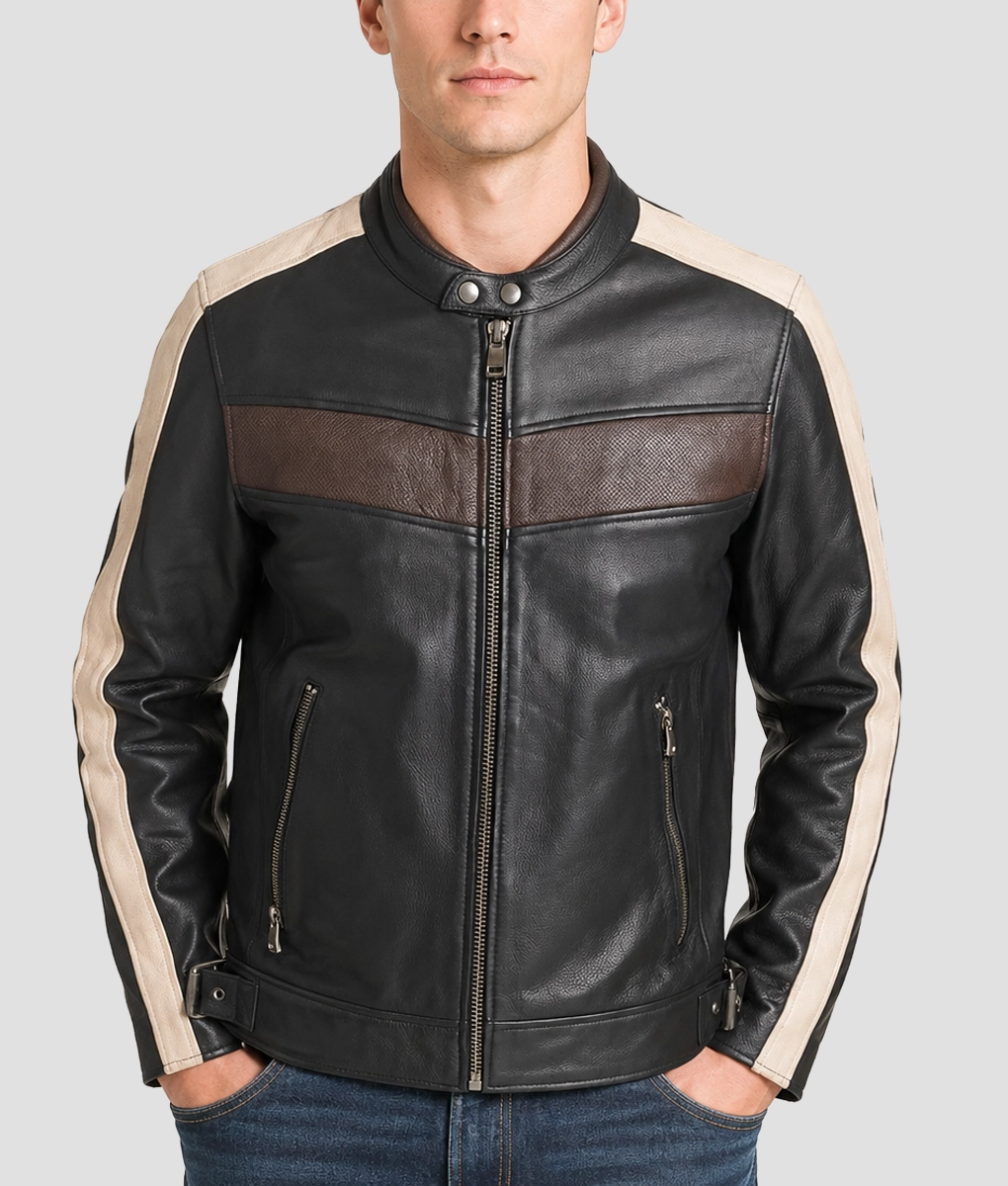 Mick Retro Stripped Cafe Racer Jacket - Front