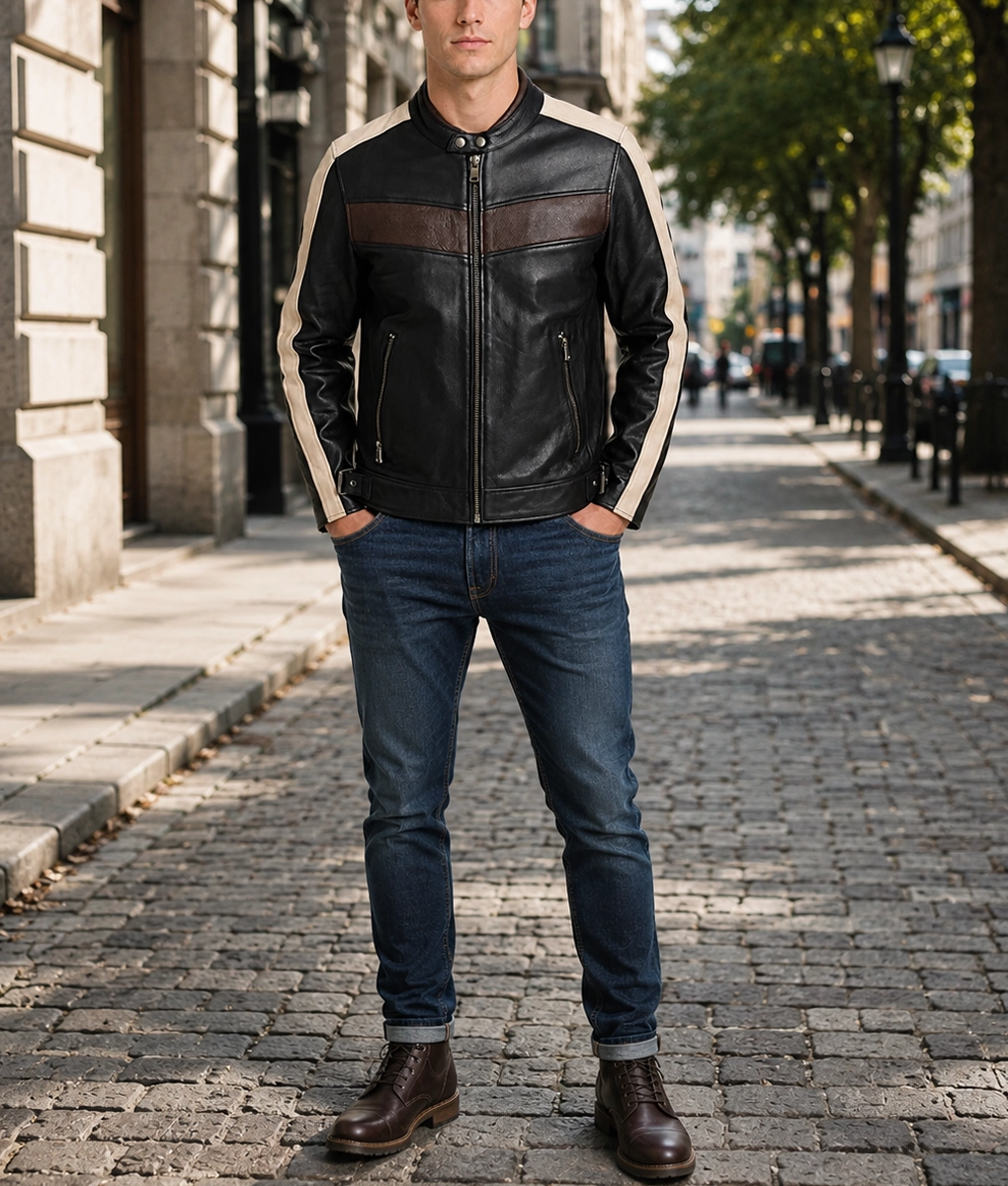 Mick Retro Stripped Cafe Racer Jacket - Full 1