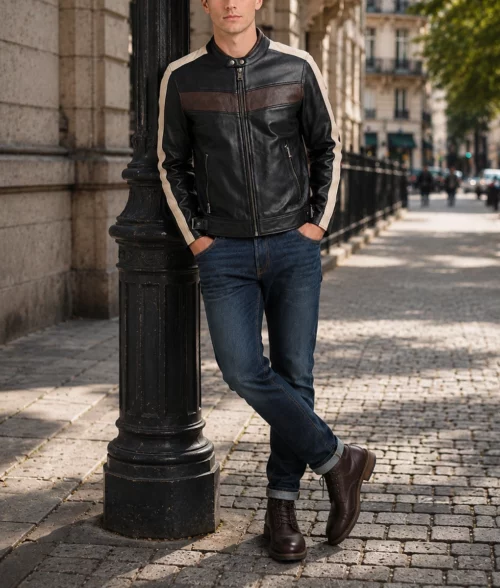 Mick Retro Stripped Cafe Racer Jacket - Full 2