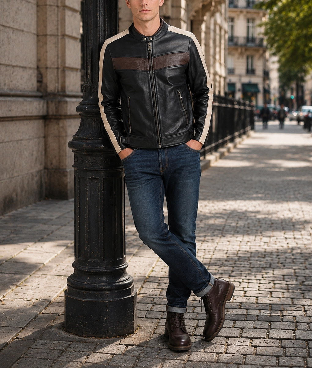 Mick Retro Stripped Cafe Racer Jacket - Full 2