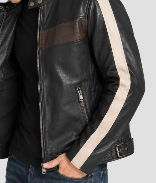 Mick Retro Stripped Cafe Racer Jacket - sleeve