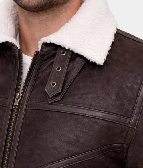 Mystic Brown Aviator Jacket - Collar