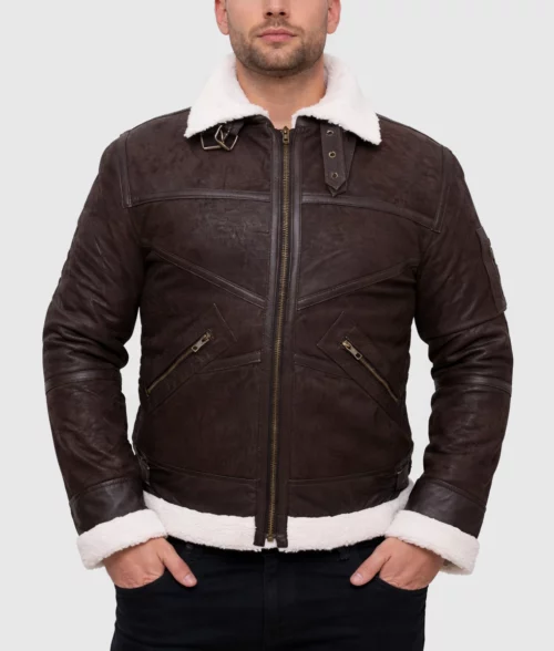 Mystic Brown Aviator Jacket - Front