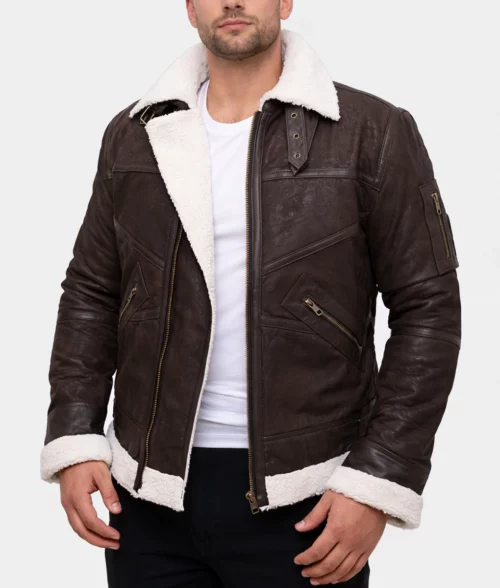 Mystic Brown Aviator Jacket - Front Open