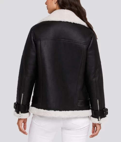 Patty Black Shearling Leather Jacket - Back