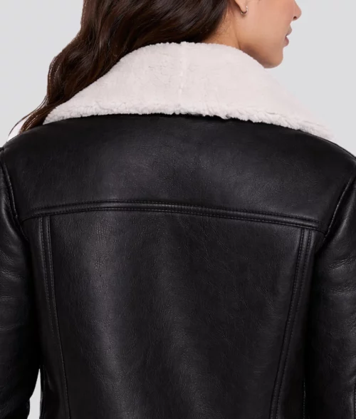 Patty Black Shearling Leather Jacket - Collar Back
