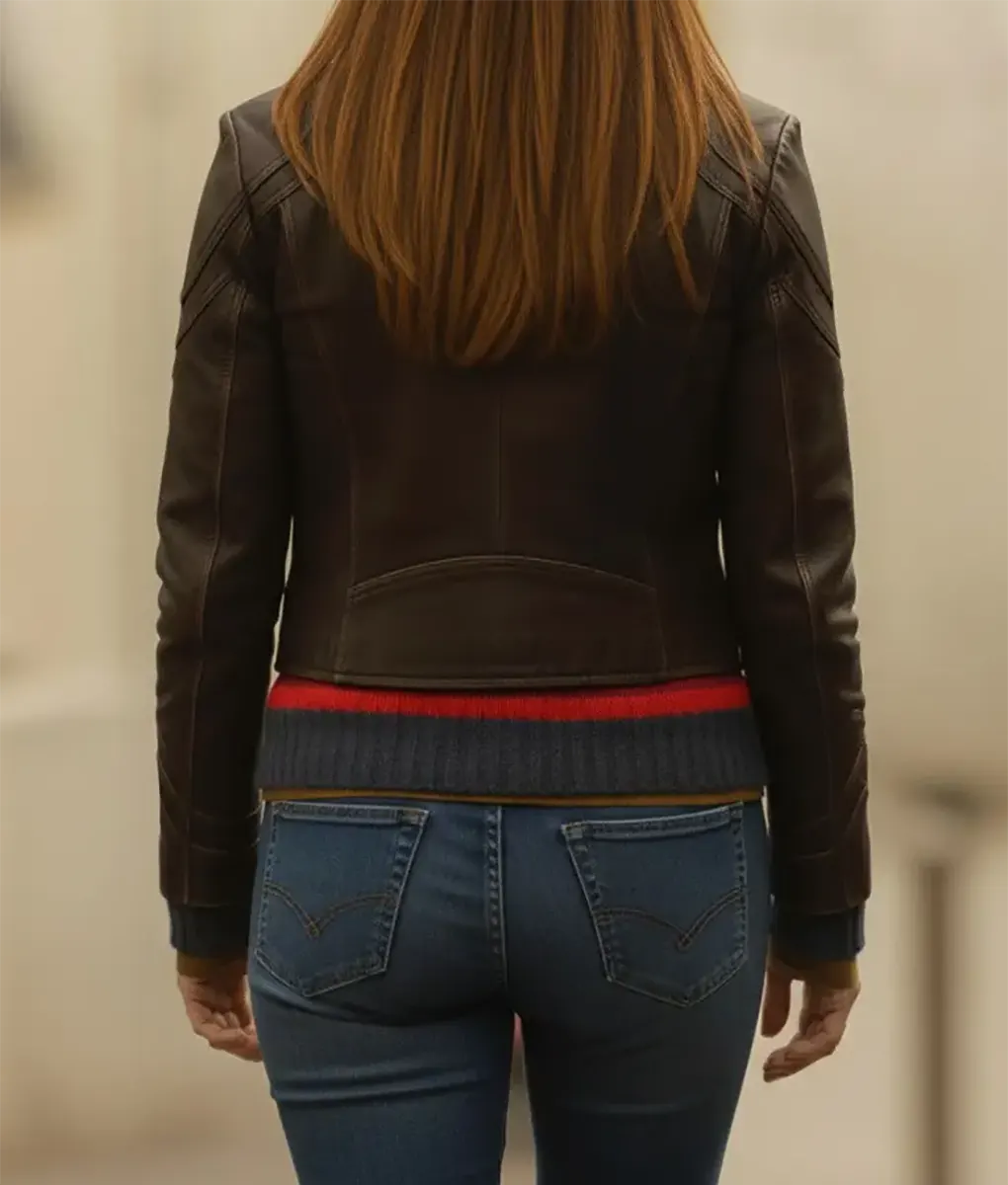 The Family Plan 2 Michelle Monaghan Brown Leather Jacket - Back
