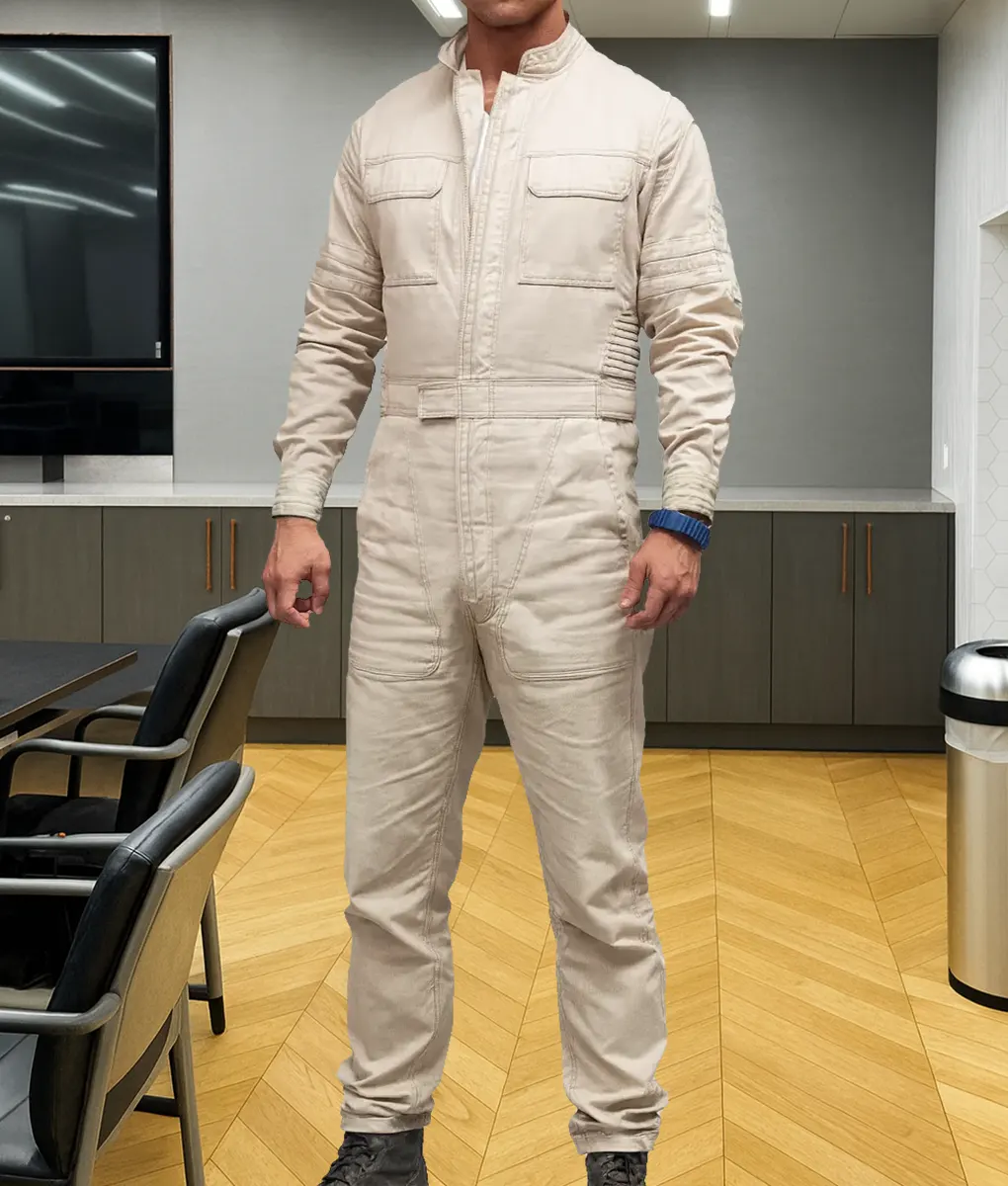 The Running Man Glen Powell Off White JumpSuit - Front
