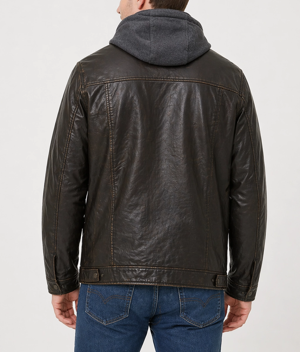 Warner Dark Brown Leather Jacket - Back